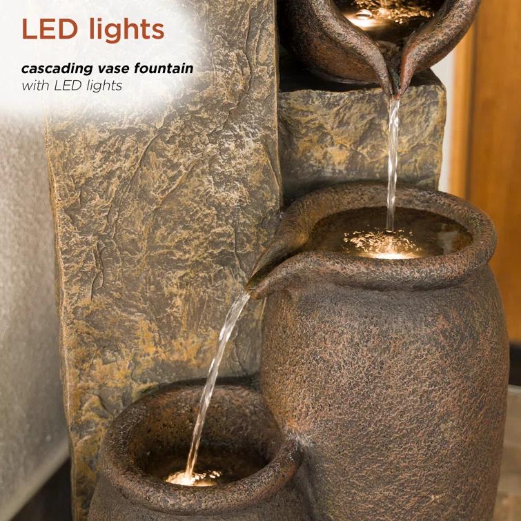 Alpine Weather Resistant Floor Fountain with Light