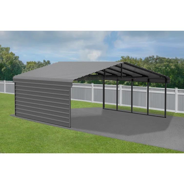 Arrow Arrow Steel Carport with 1 Side Wall Kit, 20x20x09