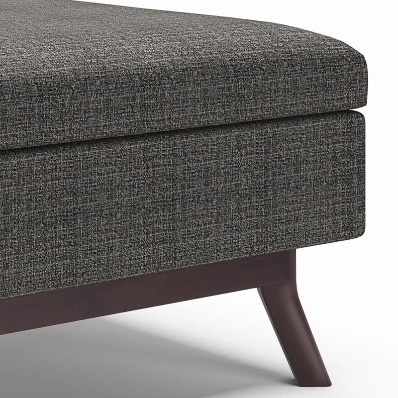 Simpli Home Owen 34"W Upholstered Coffee Table Storage Ottoman with Lift Top and Solid Wood Legs