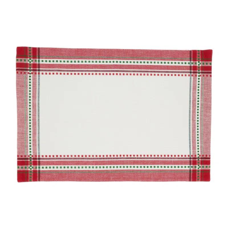 Joyful Holiday Stripe Placemat and Napkin Set (4 Placemats + 4 Napkins)