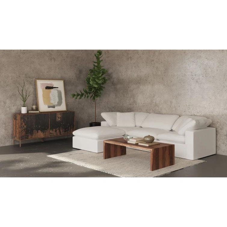 White Performance Fabric Transitional Ottoman