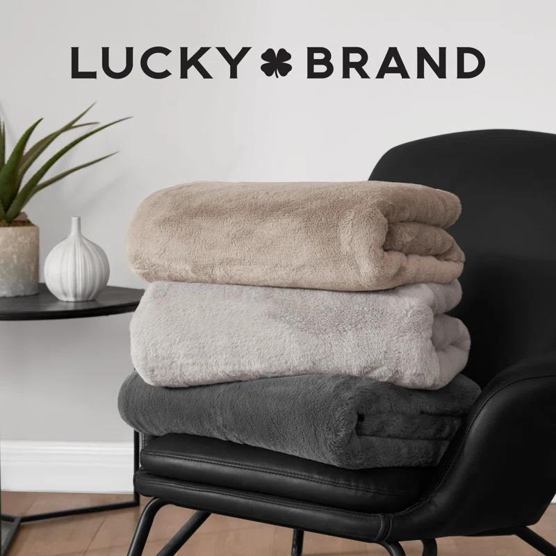 Lucky Brand Reversible Solid Rabbit Mink Faux Fur Luxurious & Soft Thow Blankets - 50" x 70"
