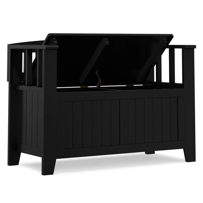 Simpli Home Acadian Solid Wood Entryway Storage Bench with Lift-Top Lid and Dual Compartments