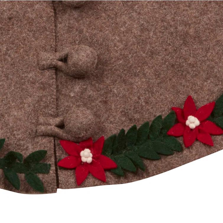 Arcadia Home Handmade Felt Christmas Tree Skirt - Poinsettia Border on Gray - 60"