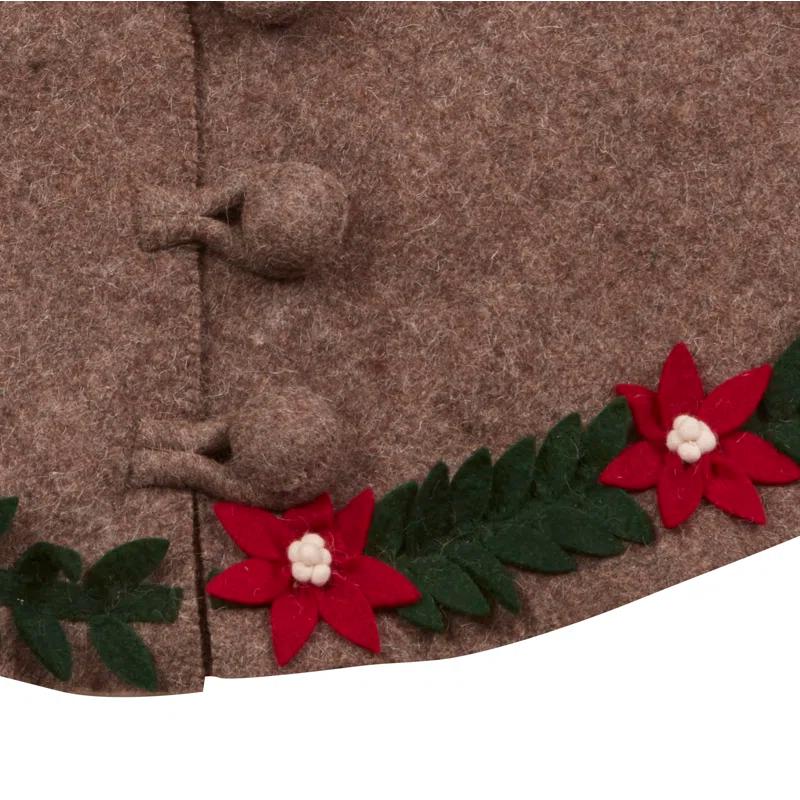 Arcadia Home Handmade Felt Christmas Tree Skirt - Poinsettia Border on Gray - 60"