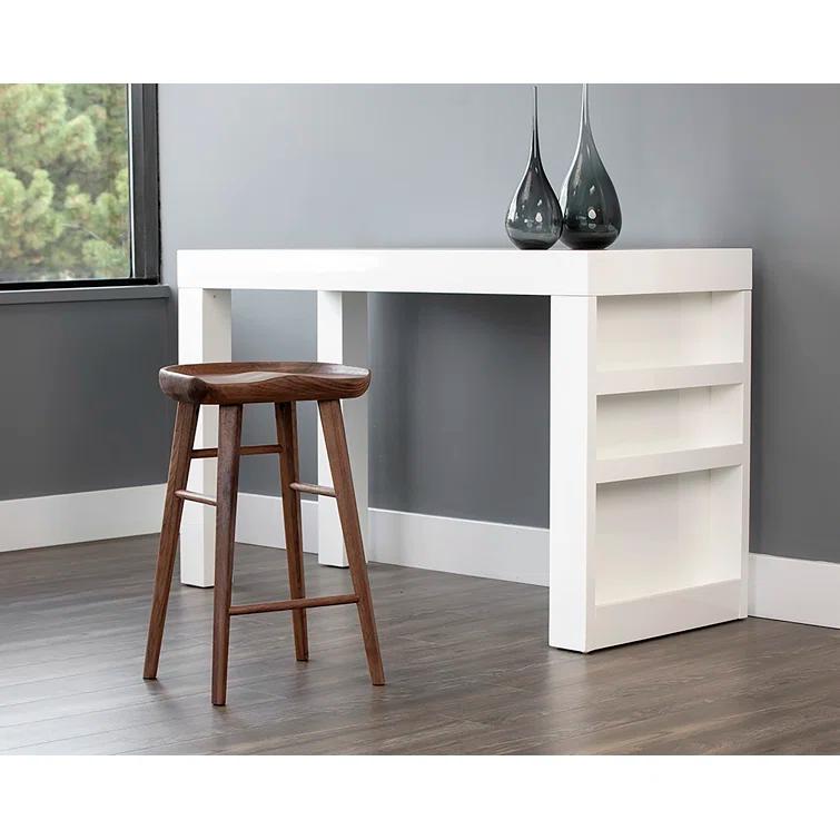 Dominic Walnut Wood Counter Stool with Sculpted Seat