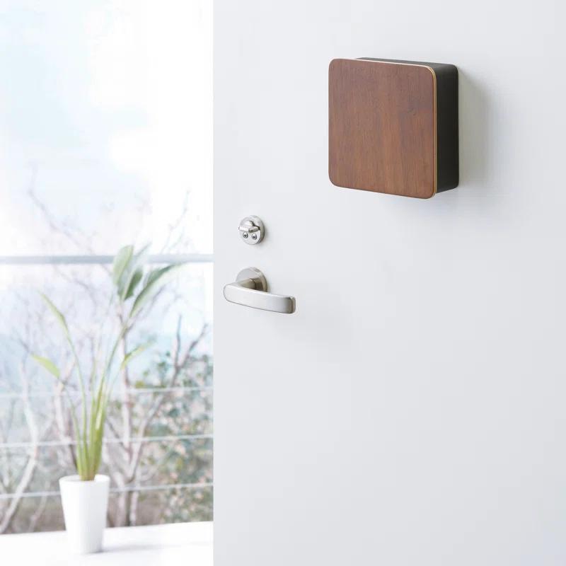 Yamazaki Home Yamazaki Home Square Magnetic Key Cabinet, Wood Accented Keychain Organizer, Steel + Wood, Magnetic