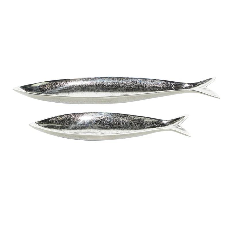 CosmoLiving by Cosmopolitan Aluminum Metal Fish Decor Tray Set