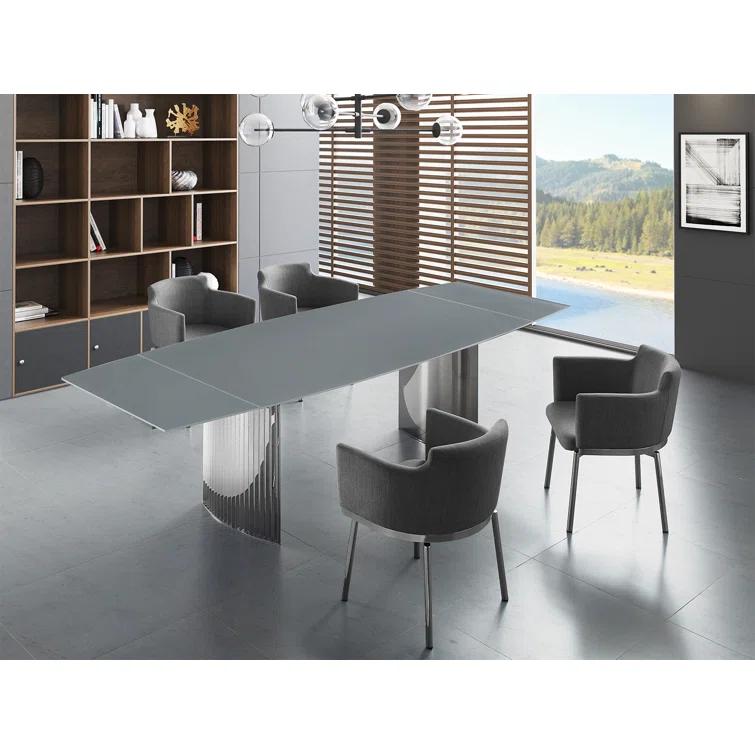 Casabianca Furniture Allegra Extendable Glass Top Metal Base Dining Table