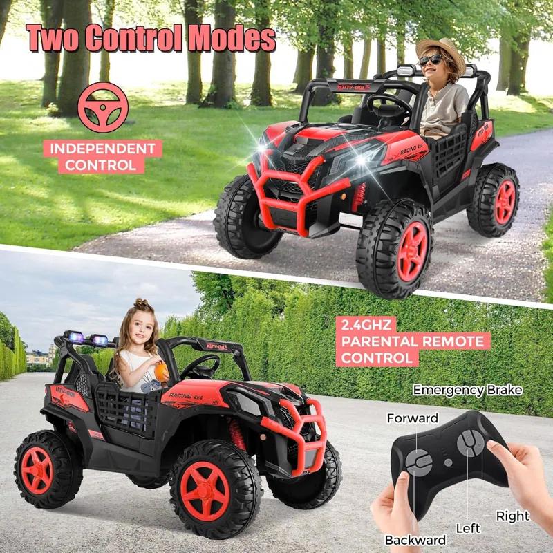 Ancheer 24v 2 Seater Ride on Car with Remote Control, 4WD/2WD Kids Power Electric Wheel UTV, 20" Spacious Seat, 4 Shock Absorbers, Music, Bluetooth, 24 Volt Ride On Toys for Boys/Girls