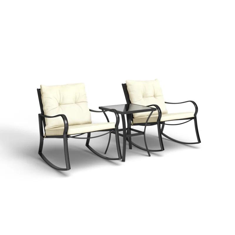 Mercury Row® Preciado 3 Piece Outdoor Patio Set With Cushions-Rocking Chair for Balcony, Lawn and Porch