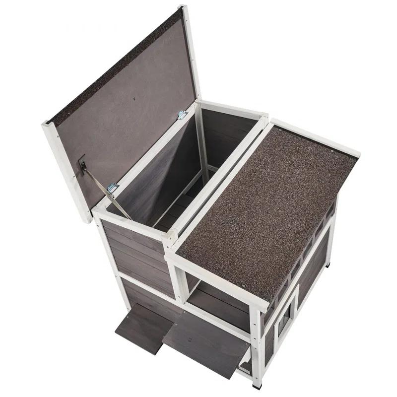 Archie & Oscar™ Outdoor Cat House 2-story Wooden Feral Cat Shelter with Balcony & Roof