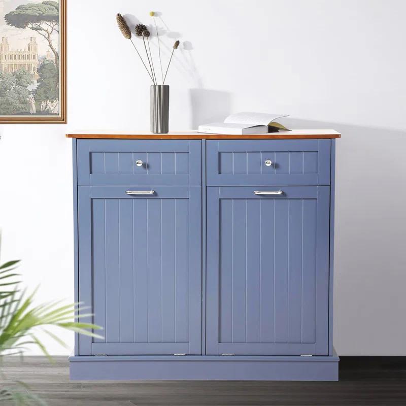 Tilt Out Trash Can Cabinet with Double Hidden Trash Can Holder