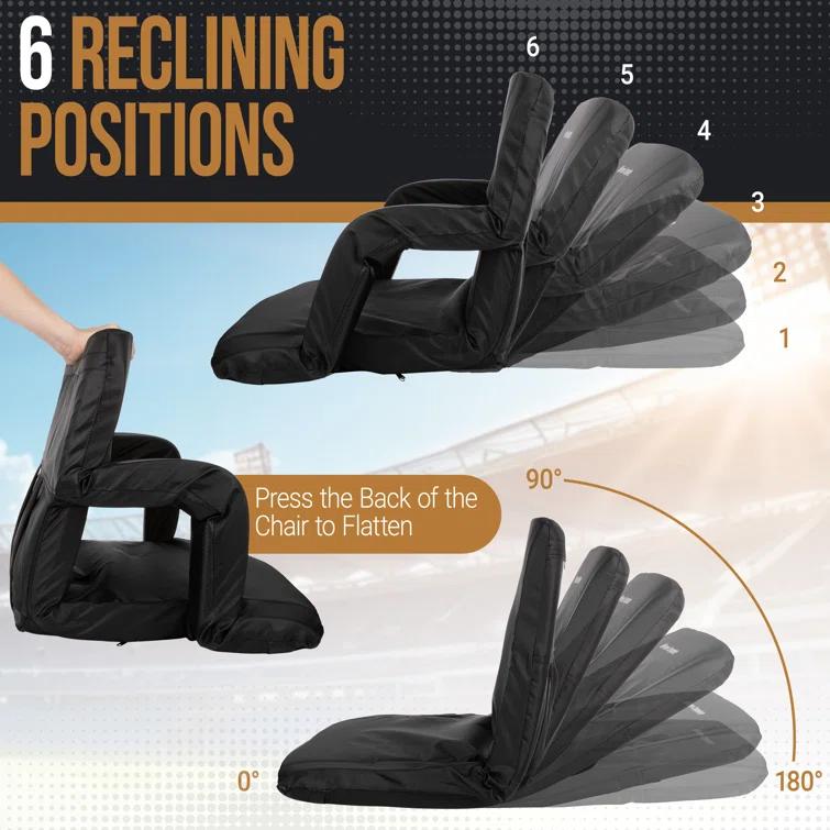 Home-Complete Stadium Seat Chair - Bleacher Cushion with Padded Back Support Armrests 6 Reclining Position