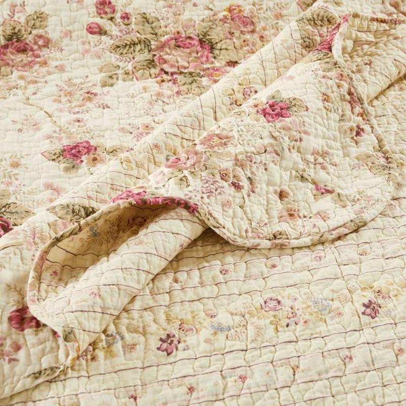 Antique Rose Cotton Reversible Quilt Set with Throw Pillows