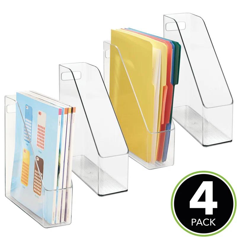 mDesign mDesign Plastic Slim File Folder Storage Organizer with Handle (Set of 4)