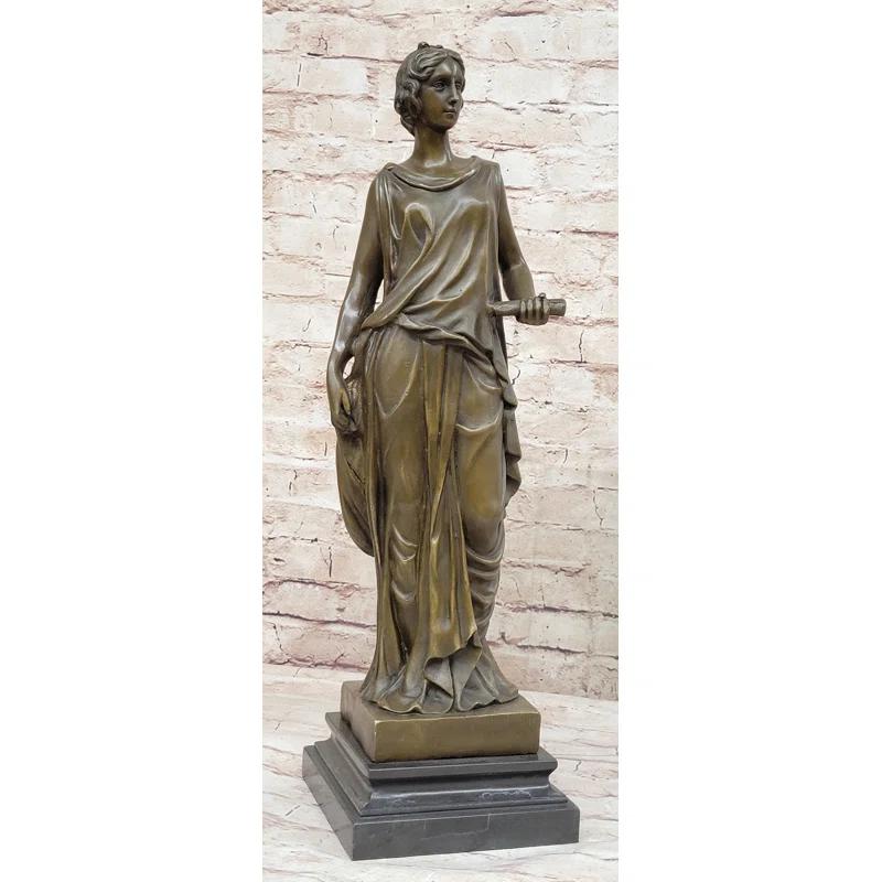 Bloomsbury Market Handmade Dino Decarlo Greek Woman Female Figure Bronze Sculpture On Marble Base