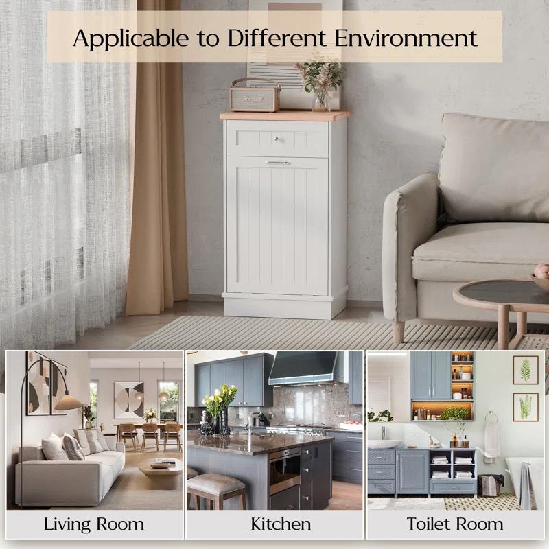 Aeloxis Havant Tilt Out Trash Cabinet 10 Gallon Wooden Free Standing (Not include trash can)