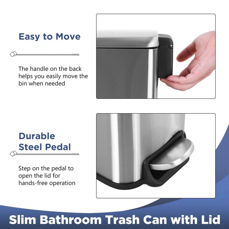 FDW Bathroom Trash Can With A Lid 1.3 Gallon  (5 L) Small Trash Bin Step Pedal Garbage Can With Removable Bucket Slim For Small Spaces For Bathroom,Bedroom,Kitchen,Office