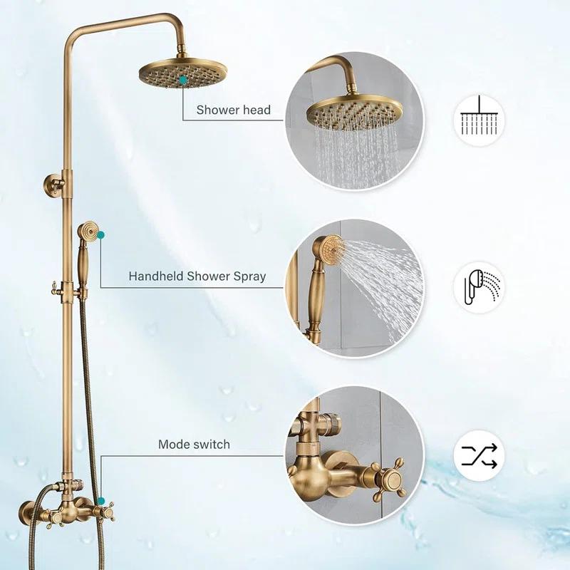 JASODI Bathroom Shower Faucet System Set 8 Inch Rainfall Shower Head Handheld Spray 2 Knobs