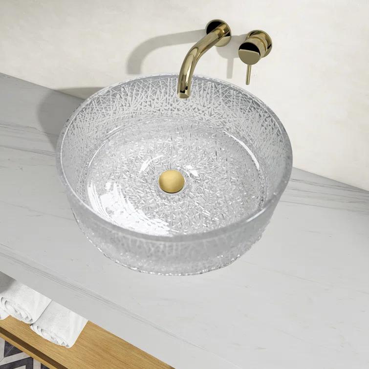 CastelloUSA Stadium 14" Glass Circular Bathroom Vessel Sink - Timeless Collection CB-VC-17-WH-14