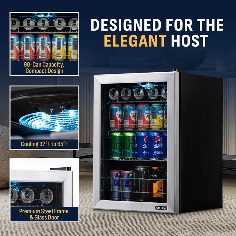 Newair Newair 90 Can Freestanding Beverage Fridge in Stainless Steel, Compact with Adjustable Shelves