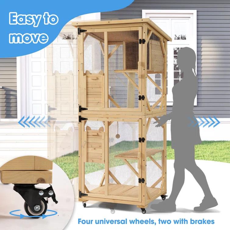 Tucker Murphy Pet™ Hallvard Outdoor Cat Enclosure with Scratcher - 4-Tier Large Indoor Wooden Window Catio Cat House W/Asphalt Waterproof Roof