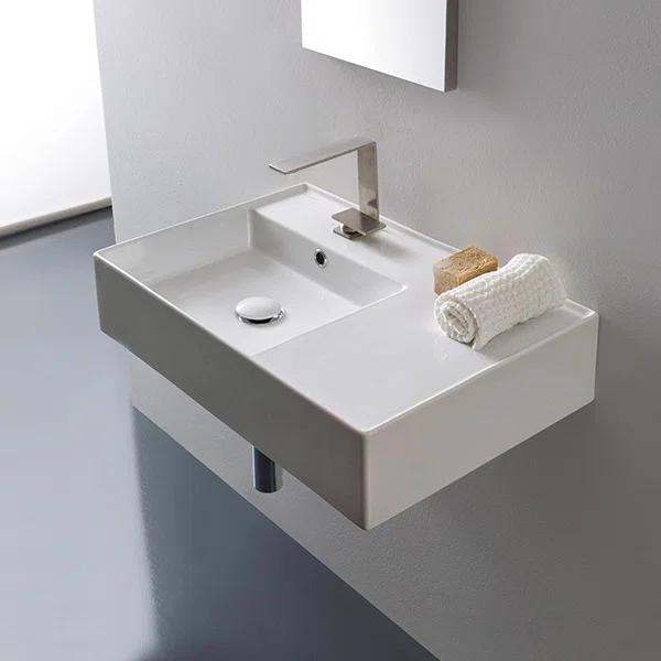 Scarabeo by Nameeks Scarabeo By Nameeks Teorema 17.32'' Bright White Ceramic Rectangular Vessel, Wall Mount Bathroom Sink with Overflow Scarabeo 5114-One Hole
