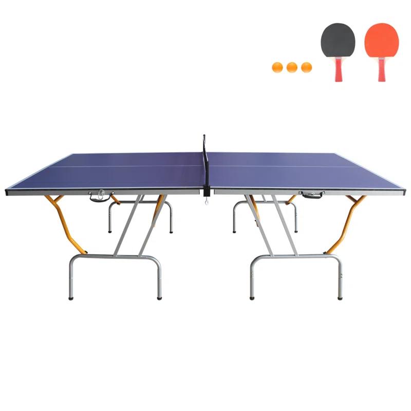 HLILish 8Ft Mid-Size Table Tennis Table Foldable & Portable Ping Pong Table Set For Indoor Games With Net, 2 Table Tennis Paddles And 3 Balls