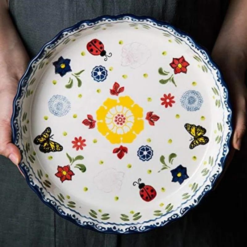 MASTER CRAFT WINDOW AND DOOR Ceramic Pie Pan Pie Dish For Oven 10 Inch Pie Plate Round Bakeware (Butterfly)