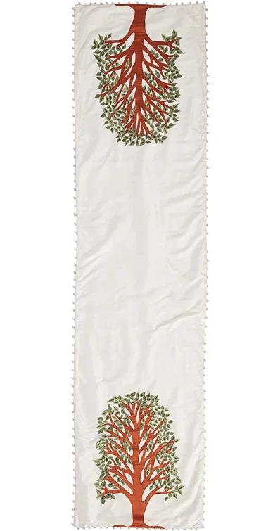 Arcadia Home Silk Table Runner with Tree of Life Embroidery and Hand Beading - 18x72"