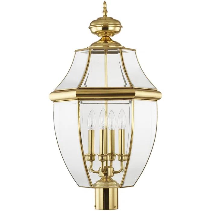 Lighting Lumens 4 Light Outdoor Post Lantern Pendant Lighting Fixture - Clear Beveled Glass Shade