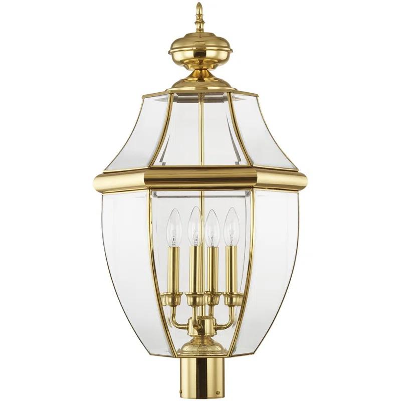 Lighting Lumens 4 Light Outdoor Post Lantern Pendant Lighting Fixture - Clear Beveled Glass Shade
