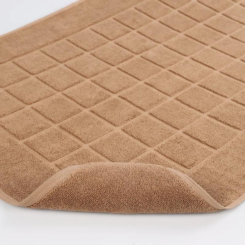 Superior Nora Cotton Terry Solid Absorbent Thick Checkered Washable Bath Mat Set Of 2