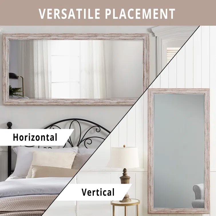 Highland Dunes Lindberg Rectangle Full Length Mirror, Faux Wood Farmhouse Mirror, Floor Mirror