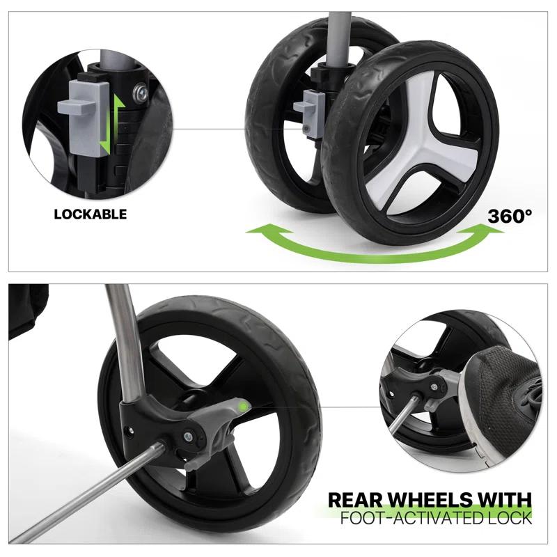 MoNiBloom Folding Pet Stroller, Foldable Dog Jogger Stroller with Detachable Carrier, Basket and Cup Holder