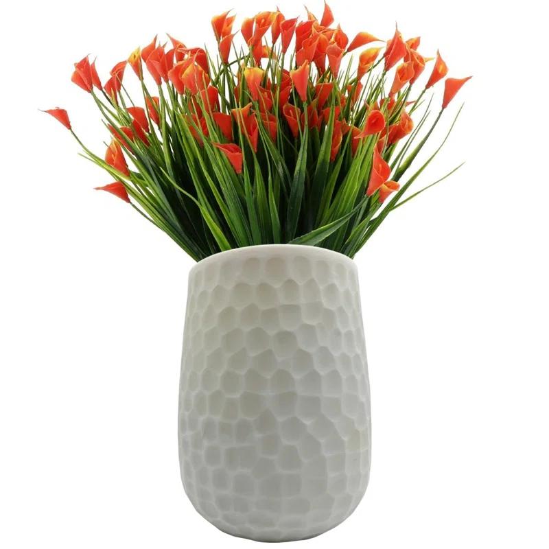 Bergamo Art 10" High Decorative Handmade Patterned White Glass Vase