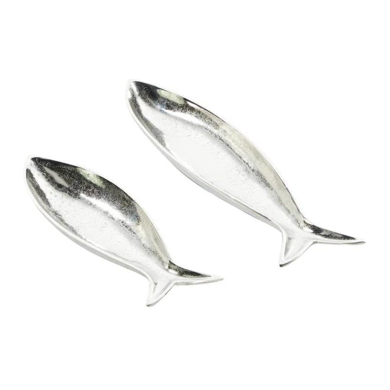 CosmoLiving by Cosmopolitan Aluminum Metal Fish Decor Tray Set