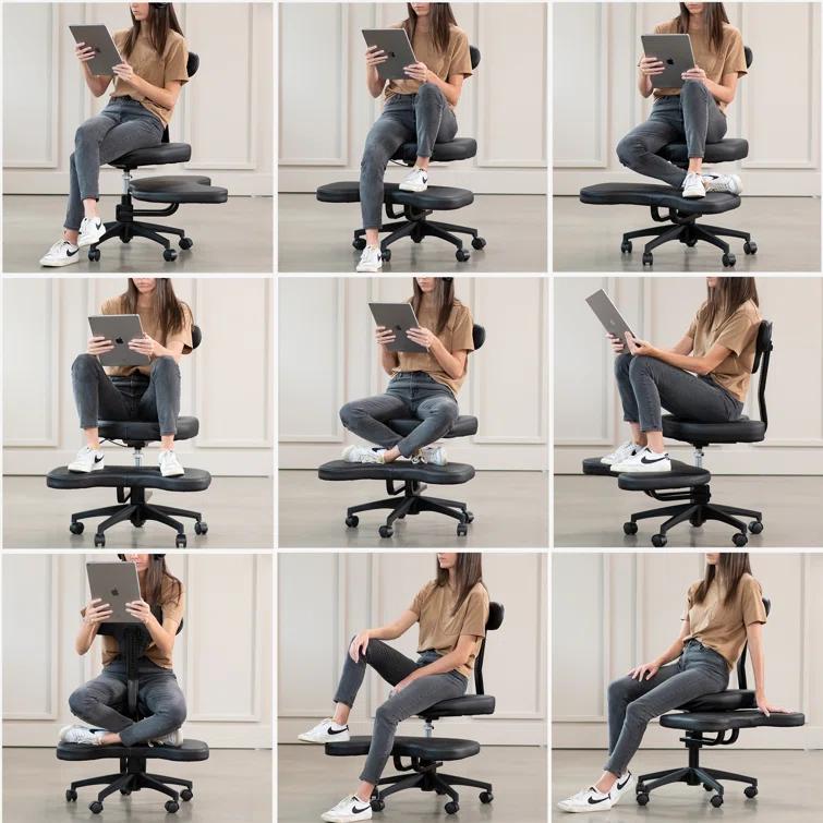 Vivo VIVO Black Ergonomic Cross Legged Swivel Chair, Adjustable Office Stool