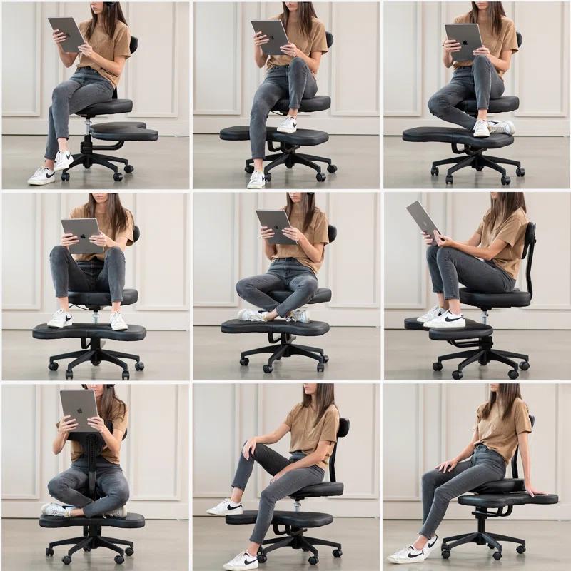 Vivo VIVO Black Ergonomic Cross Legged Swivel Chair, Adjustable Office Stool