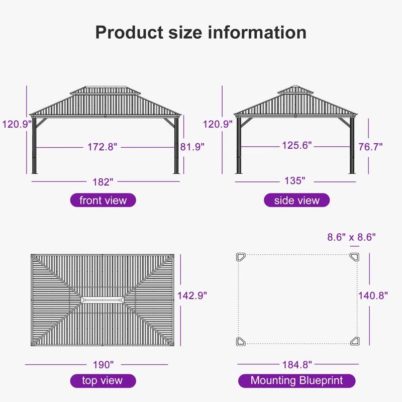 Purple Leaf Purple Leaf Aluminum Patio Gazebo