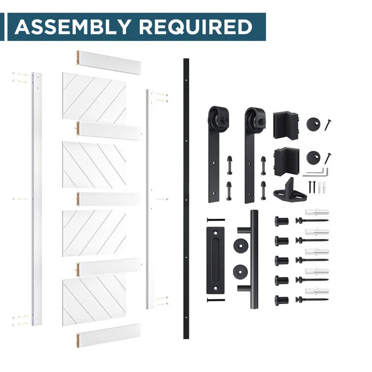 LDB_BUILDING Manufactured Paneled Wood Prefinished Barn Door with Installation Hardware Kit
