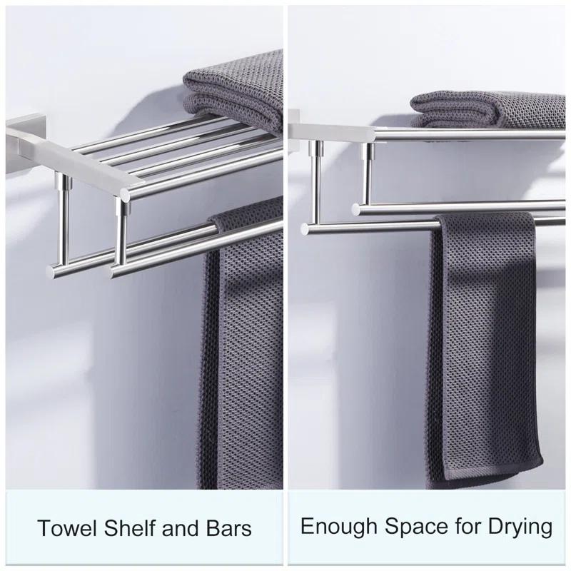 ARCORA AR5150102-32 2-Tier 20" Wall Mounted Stainless Steel Bathroom Towel Rack With 2 Towel Bars Round Rods