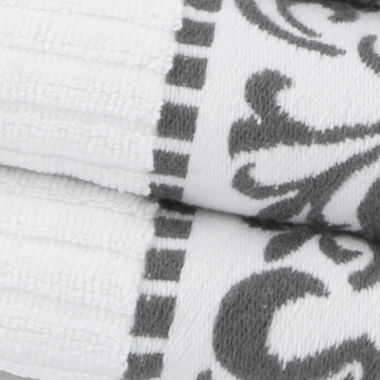 Superior Athens Cotton Medium Weight Floral Border Greek Key Trim 8 Piece Assorted Towel Set by Superior