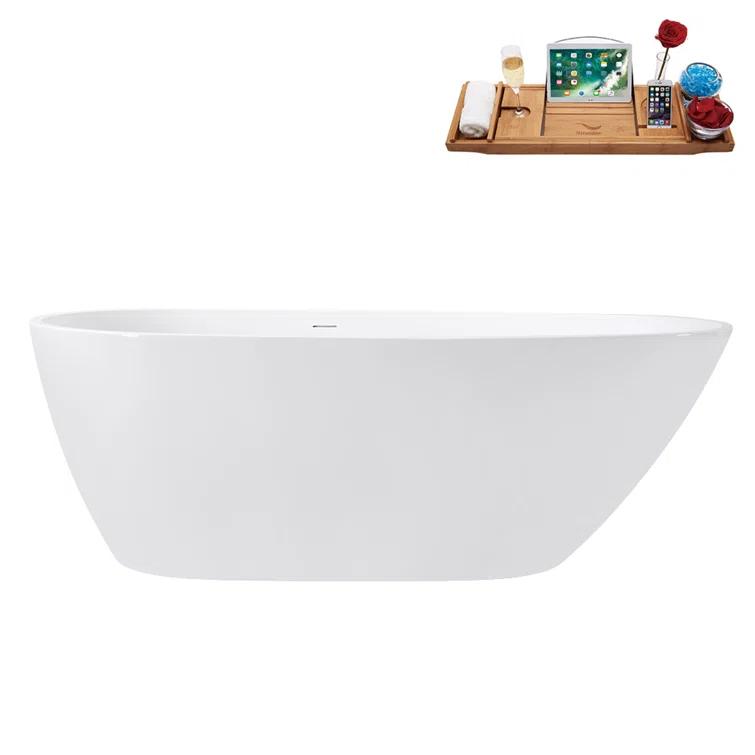 Streamline Bath 59" Streamline Soaking Glossy White Freestanding Tub and Tray With Internal Drain G-72-289-ORB