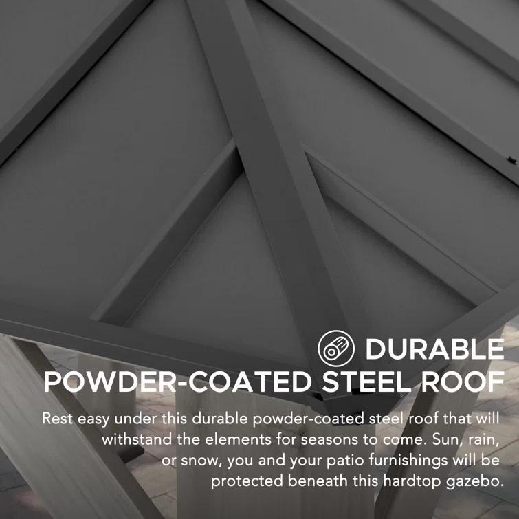 Sunjoy Sunjoy 12x20 ft. Wood Gazebo, Outdoor Patio Steel Hardtop Gazebo with 2-tier Metal Roof, Suitable for Patios, Lawn and Backyard, Matte Black Roof