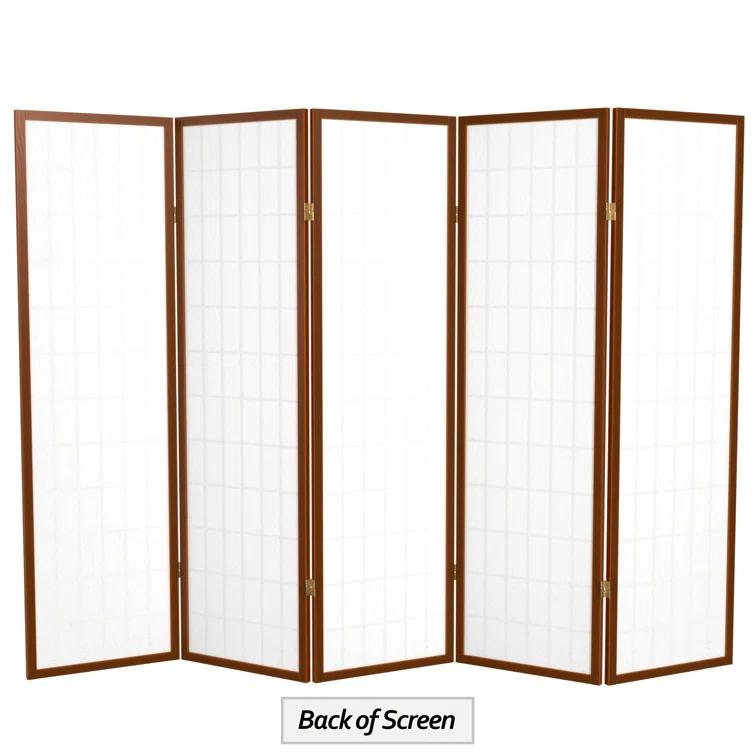 Oriental Furniture 5 ft. Tall Window Pane Shoji Screen - Walnut - 5 Panel