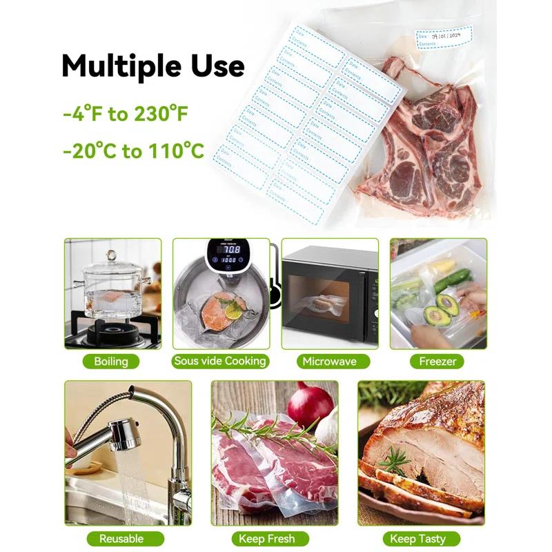 BEACHWATER POOL & SPA, LLC 300-Count Food Vacuum Sealer Bags, Thick BPA Free Sous Vide Bags Compatible With All Vac Machines, Food Saver, Seal A Meal, Commercial Grade Quart Precut Meal Prep Storage Bags