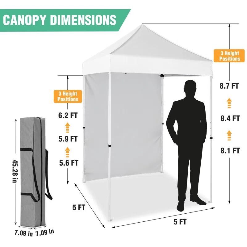 INTER HUT 5 Ft. W x 5 Ft. D Outdoor Pop Up Steel Canopy Portable Tent with 1 Sidewall