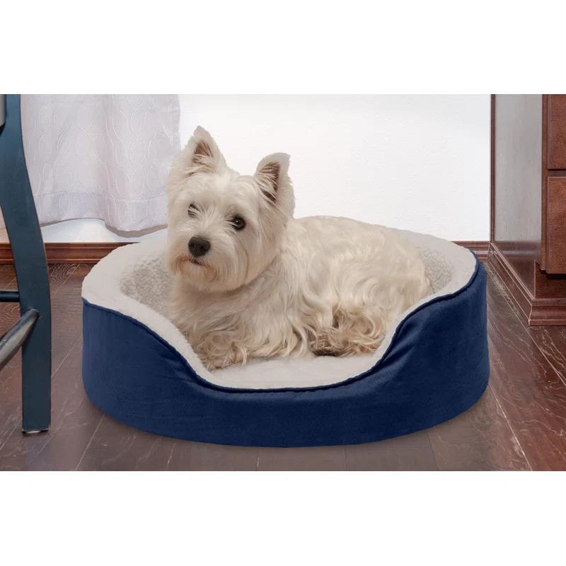 FurHaven Faux Sherpa & Suede Oval Dog Bed